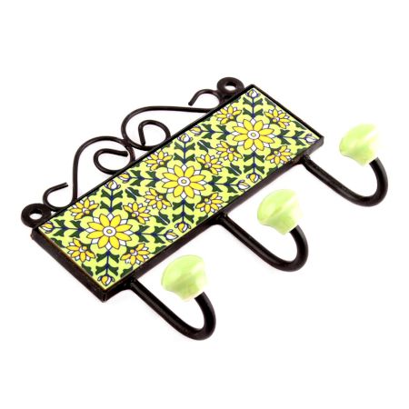 Pea Green And Forset Green Sunflower Tiles Hooks